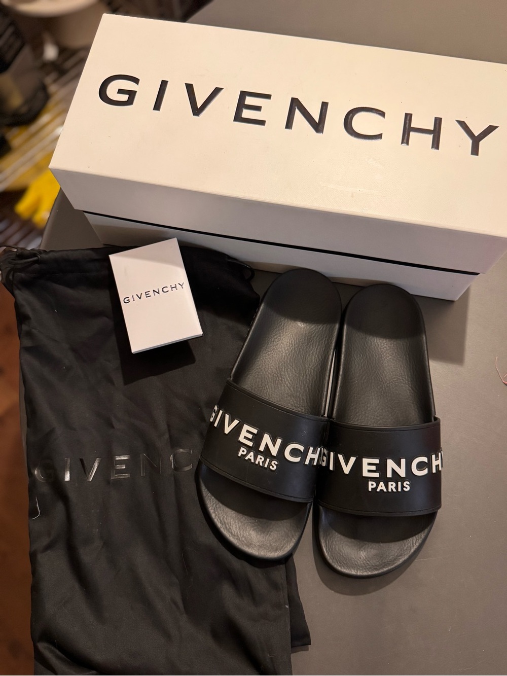 Givenchy Black Paris Logo Slide Sandals